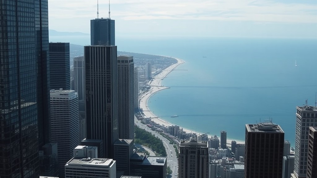 Pemandangan Danau Michigan dengan latar belakang kota Chicago