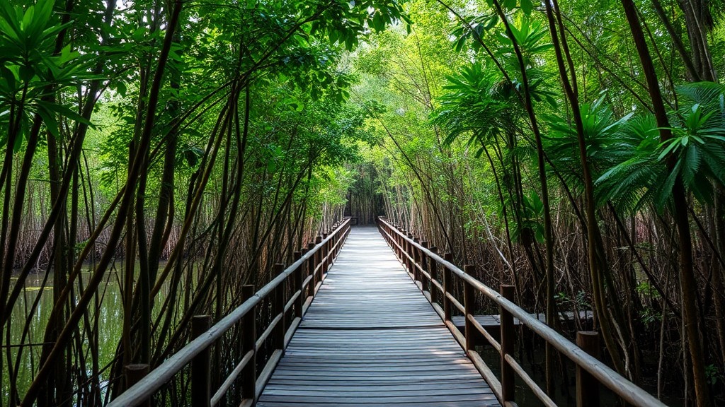 Jalur boardwalk di tengah hutan mangrove