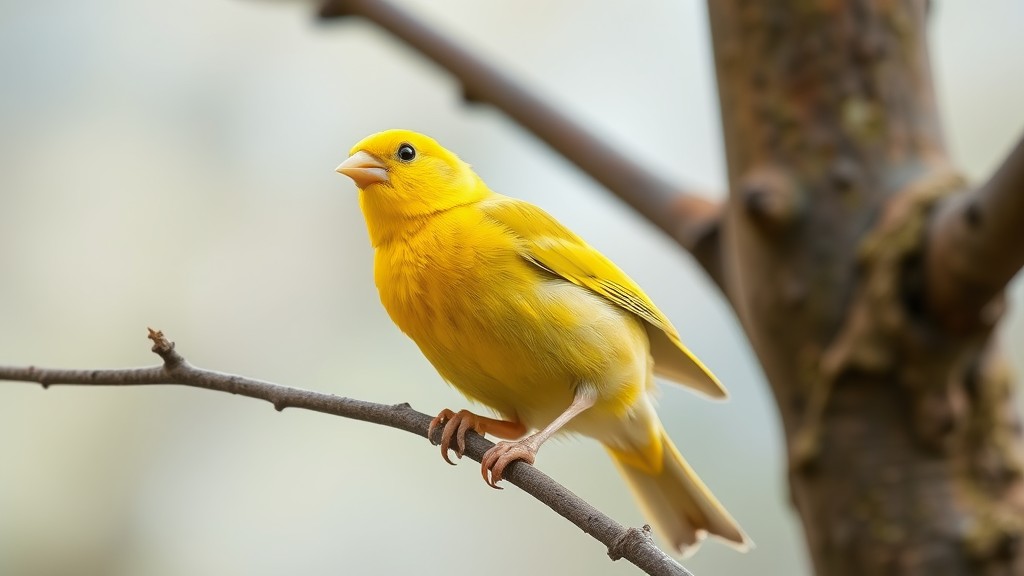 Burung Kenari Kuning Bertengger di Atas Ranting