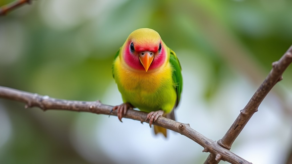 Burung Lovebird Muka Peach Bertengger di Cabang Pohon