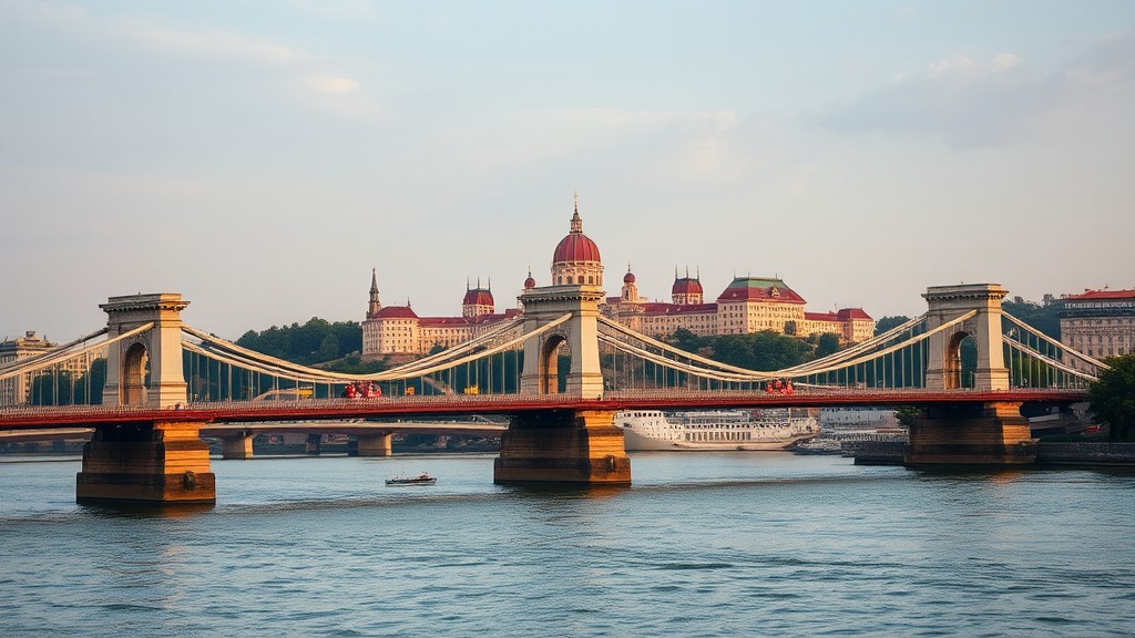 Pemandangan Jembatan Rantai di Budapest, Hungaria