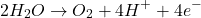 \[ 2H_2O \rightarrow O_2 + 4H^+ + 4e^- \]