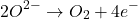 \[ 2O^{2-} \rightarrow O_2 + 4e^- \]