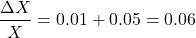 \[ \frac{\Delta X}{X} = 0.01 + 0.05 = 0.06 \]