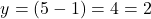 \[ y = √(5 - 1) = √4 = 2 \]